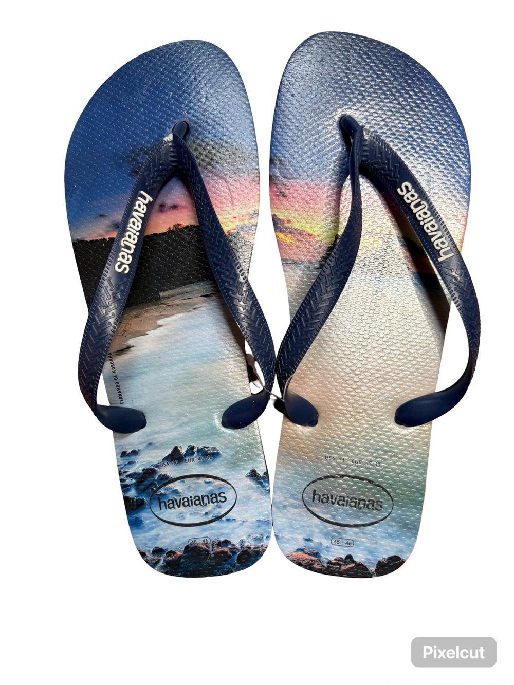 Havaianas Navy Strap Flip Flops with Sunset Beach Print